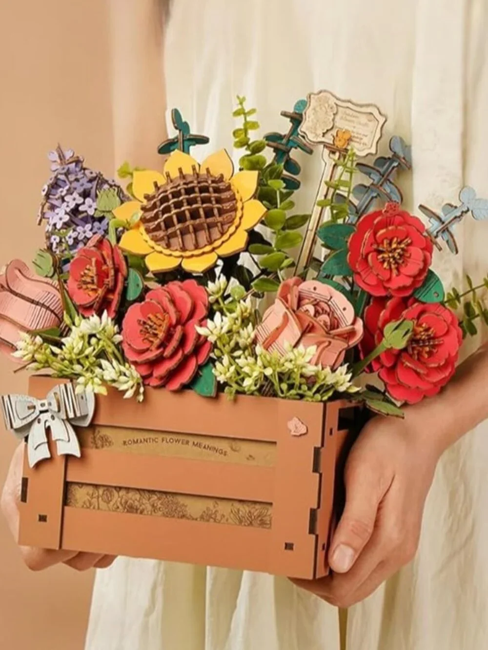 3D Puzzle for Adults Wooden Flower Building Set Artificial Flowers Wedding Cente